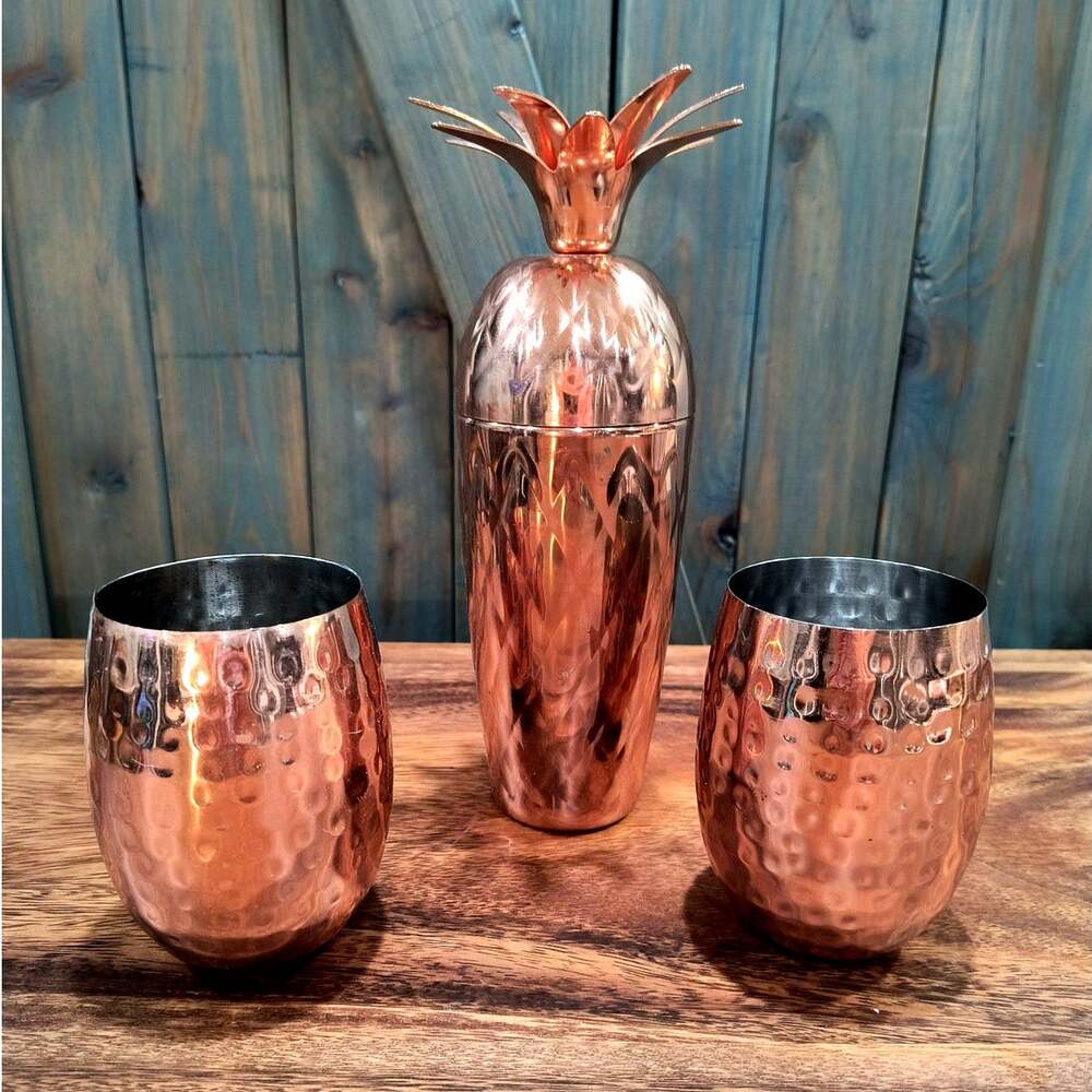 790. Copper Pineapple Cocktail Shaker and Mug Set